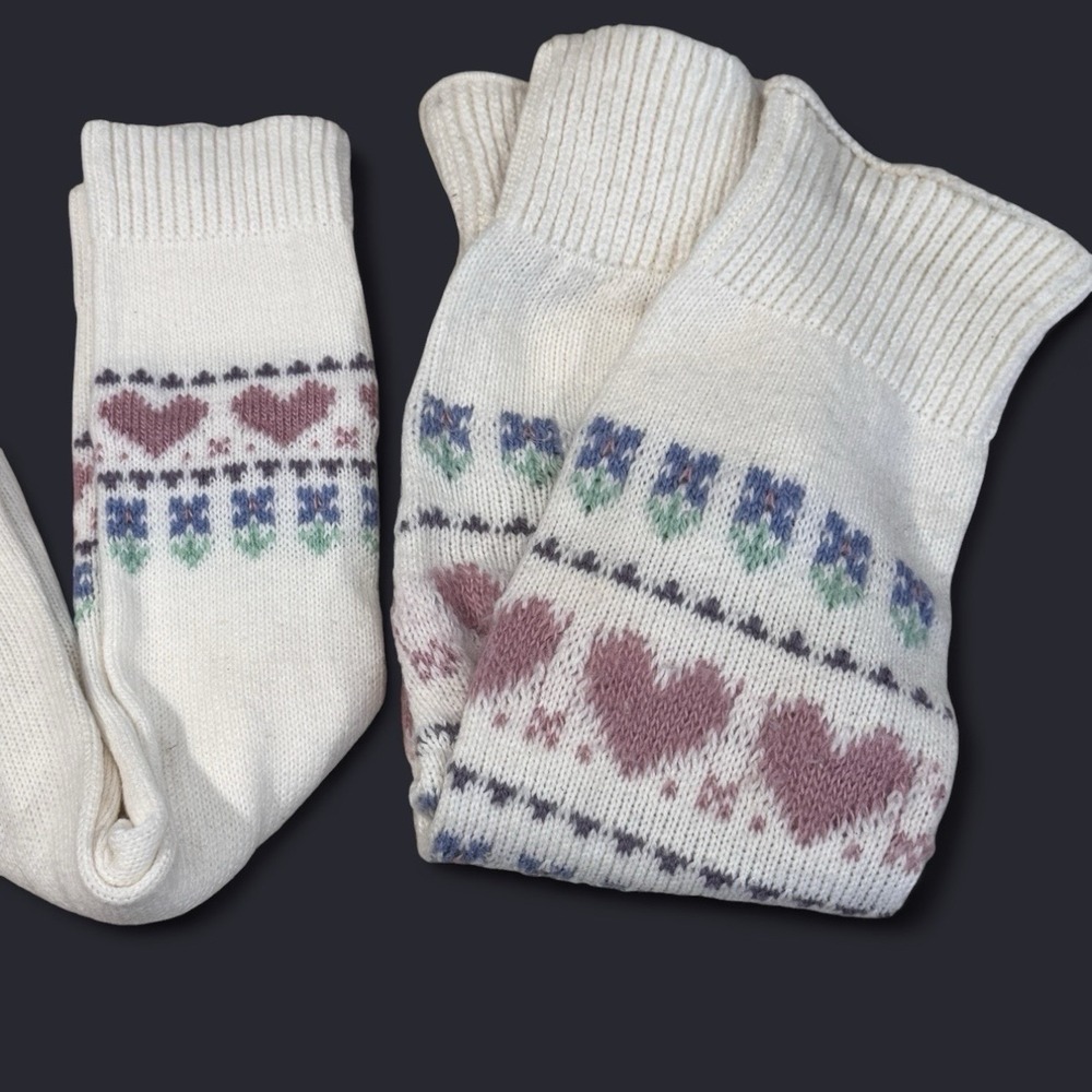 VTG Leg Warmers Knit Knee High Sock Sleeve Heart Pastel Kawaii Kitsch Sweater